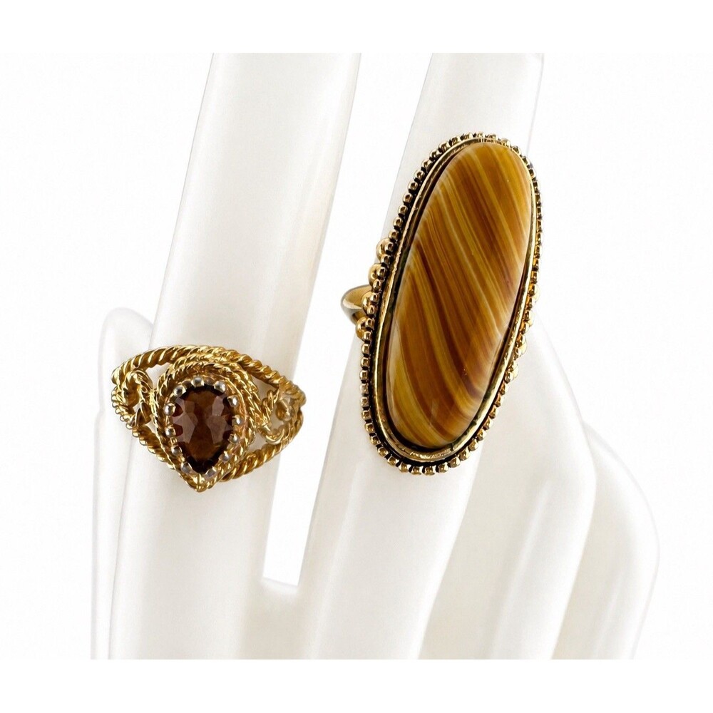 Avon Vintage SmokeBlaze Shimmering Sands Statement Rings Gold Tone Lot